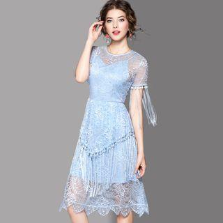Short-sleeve Lace Fringed Dress