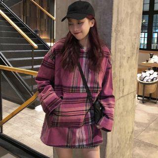 Plaid Hoodie Dress As Shown In Figure - One Size