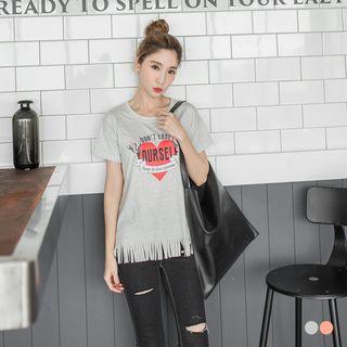 Heart Graphic Fringed Tee