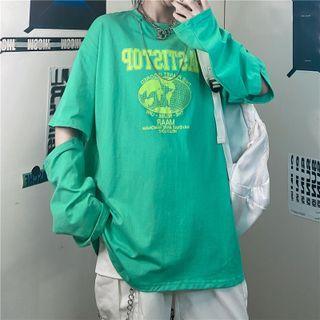 Short-sleeve Print Oversized T-shirt + Arm Sleeves