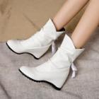 Faux Leather Hidden Wedge Bow Short Boots