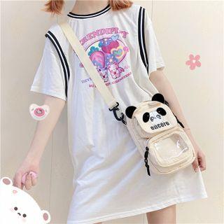 Mock Two-piece Short-sleeve Cartoon Print Dress