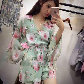 Long-sleeve Print Playsuit