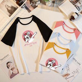 Short-sleeve Cartoon Printed Raglan T-shirt