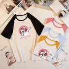 Short-sleeve Cartoon Printed Raglan T-shirt