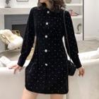 Long-sleeve Mini Dotted Velvet A-line Dress