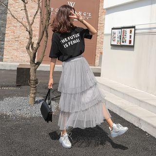 High-waist Midi Layered Skirt