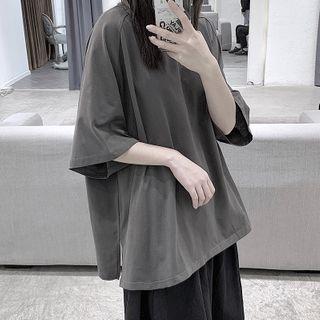 Slit-hem Oversize Elbow-sleeve Tee