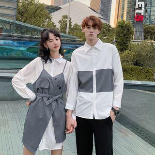 Couple Matching Long-sleeve Shirt / Straight-leg Pants / Spaghetti Strap Mini Dress / Set