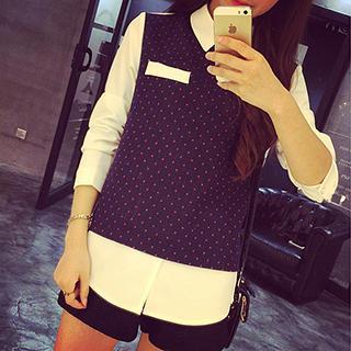 Dotted Long-sleeve Blouse