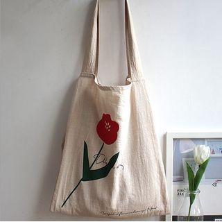 Print Drawstring Tote Bag Beige - One Size