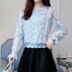 Flare Long-sleeve Lace Panel Blouse