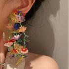 Flower Acrylic Fringed Earring Light Yellow & White & Purple - One Size