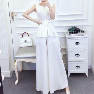 Set: Sashed Tank Top + Wide-leg Pants
