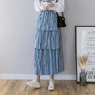 Shirred Midi A-line Layered Skirt