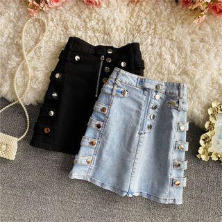 Button-detail A-line Denim Skirt