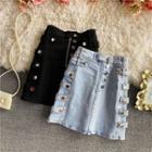 Button-detail A-line Denim Skirt