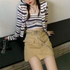 Set: Long-sleeve Striped Cardigan + Halter Striped Top As Figure - One Size