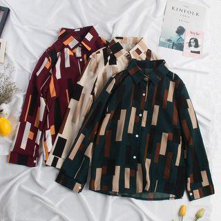 Long-sleeve Color Block Chiffon Blouse