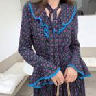 Pattern V-neck Bell-sleeve Dress