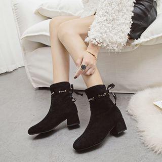 Lettering Block-heel Short Boots