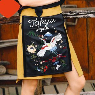 Embroidered Faux Suede A-line Skirt