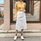 Fray-hem Midi H-line Skirt