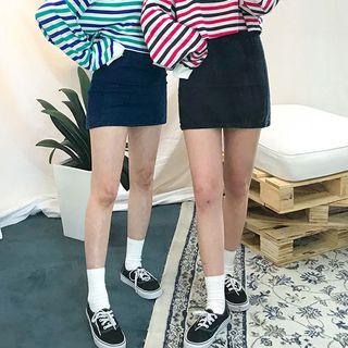 Zip-back Denim Mini Skirt