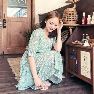 Square-neck Floral Long Dress