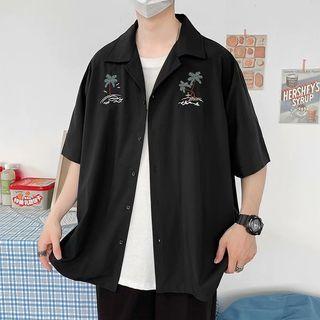 Elbow-sleeve Tree Embroidered Shirt