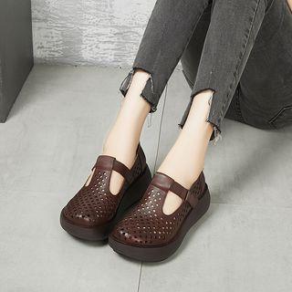 Genuine Leather Platform Perforated Shoes