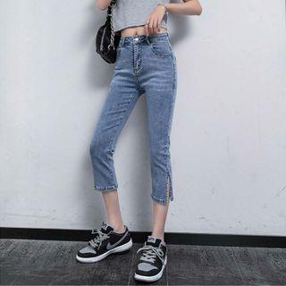 Slit Capri Straight Leg Jeans