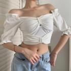 Balloon-sleeve Ruffled Cropped Blouse