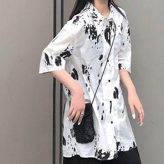 Short-sleeve Splash Shirt / High-waist Split Hem Pants