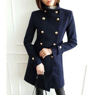 Mock-neck Double-breasted Coat