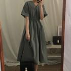 V-neck Short-sleeve Mid A-line Dress