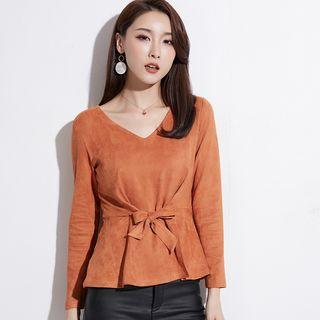 V-neck Tie-front Long-sleeve Top