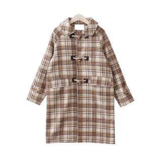 Plaid Midi Duffle Coat Almond - One Size