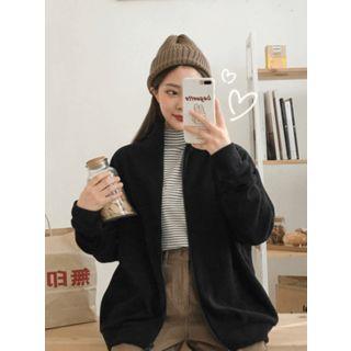 High-neck Brushed Fleece Jacket Black - One Size