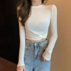 Long-sleeve Knotted Cropped Knit Top