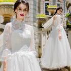 3/4-sleeve Lace Panel Wedding Dress