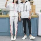 Couple Matching Set: Lettering Elbow Sleeve Hoodie + Jogger Pants