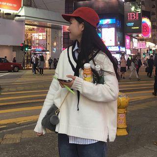 V-neck Knit Top Off-white - One Size