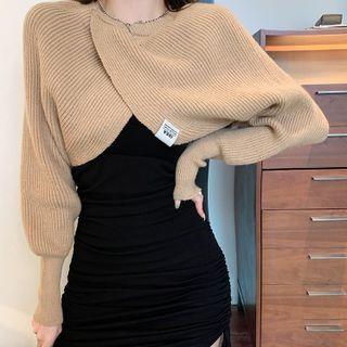 Set: Spaghetti Strap Drawstring Mini Bodycon Dress + Shrug