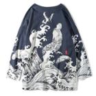 3/4-sleeve Dragon Print Half-button Top