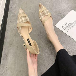 Pointed Block Heel Plaid Pumps