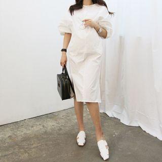 Round-neck Seam-trim Midi Dress