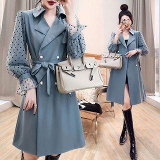 Dotted Panel Double-breasted Sashed Trench Coat