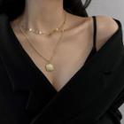 Alloy Square Pendant Layered Choker Necklace 1 Pc - Alloy Square Pendant Layered Choker Necklace - One Size
