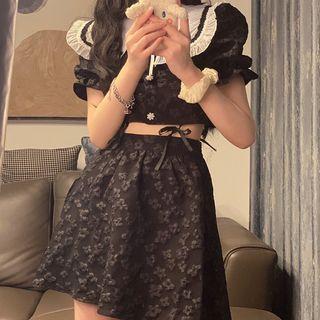 Short-sleeve Collared Top / A-line Skirt